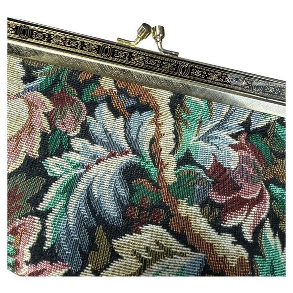 Floral Tapestry Clutch Purse Kiss Lock Bag Made in Hong Kong 50s 60s Elegant - Picture 7 of 7